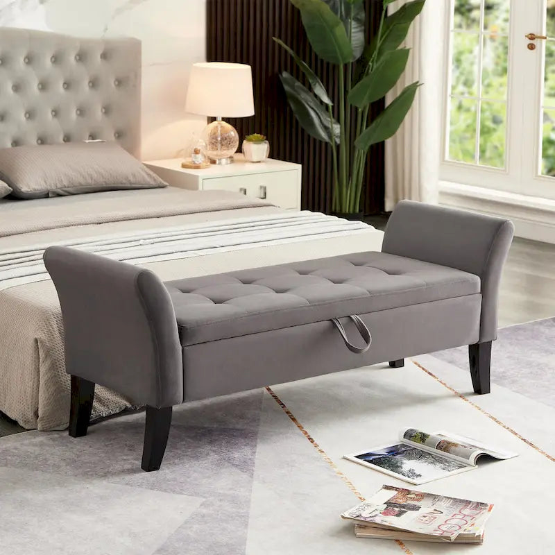 Banc de rangement en velours de 130,8 cm