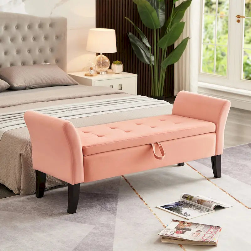 Banc de rangement en velours de 130,8 cm