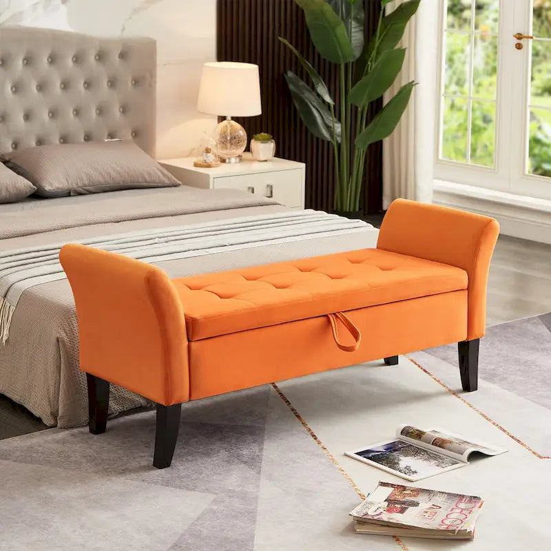 Banc de rangement en velours de 130,8 cm