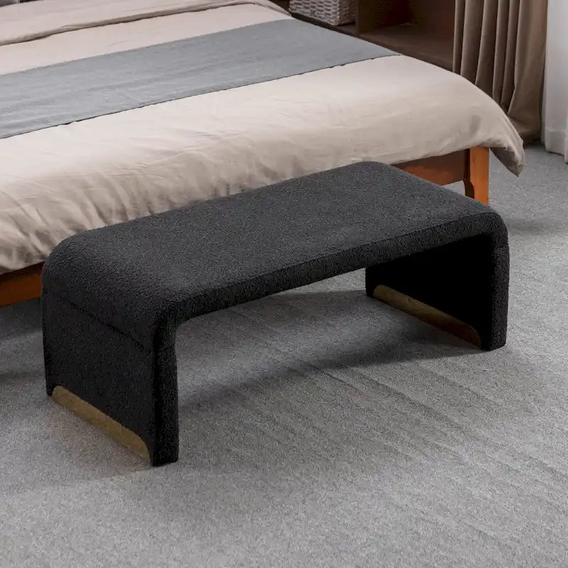 Nouveau Pouf Ottoman en Tissu Bouclé Banc de Chambre à Coucher Banc à Chaussures avec Pieds en Métal Doré