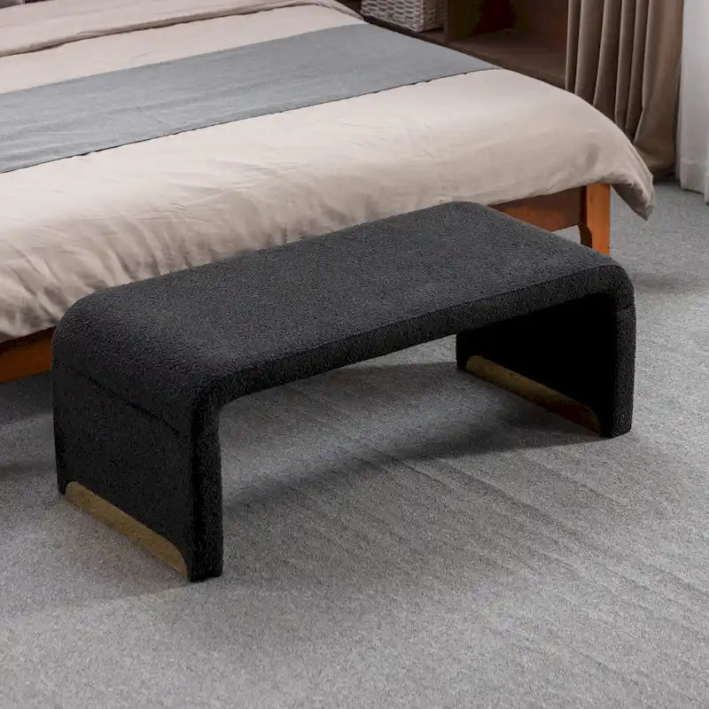 Nouveau Pouf Ottoman en Tissu Bouclé Banc de Chambre à Coucher Banc à Chaussures avec Pieds en Métal Doré
