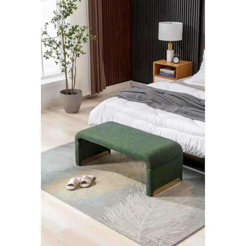 Nouveau Pouf Ottoman en Tissu Bouclé Banc de Chambre à Coucher Banc à Chaussures avec Pieds en Métal Doré