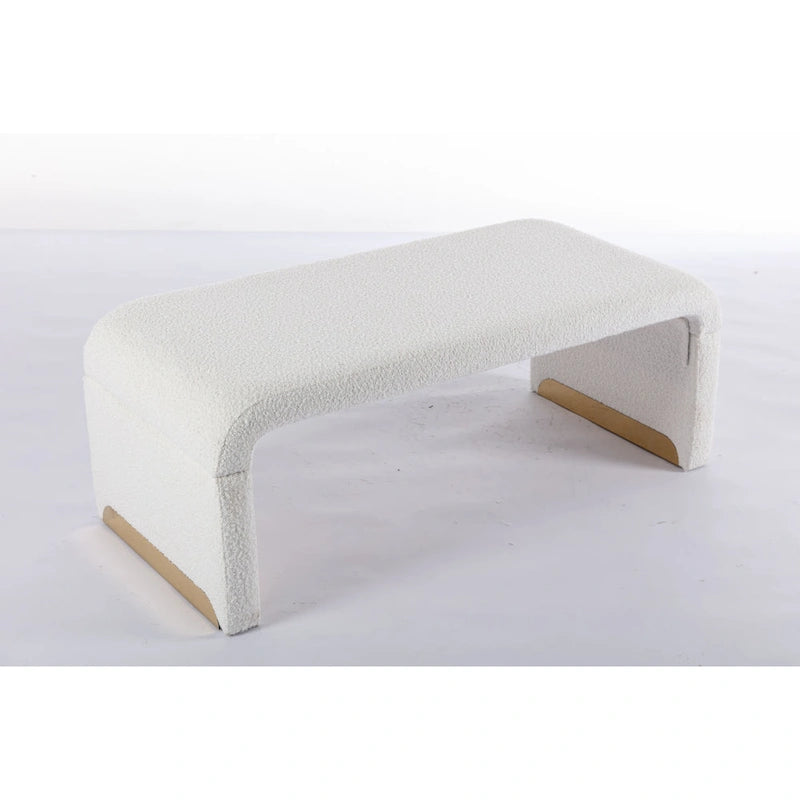 Nouveau Pouf Ottoman en Tissu Bouclé Banc de Chambre à Coucher Banc à Chaussures avec Pieds en Métal Doré