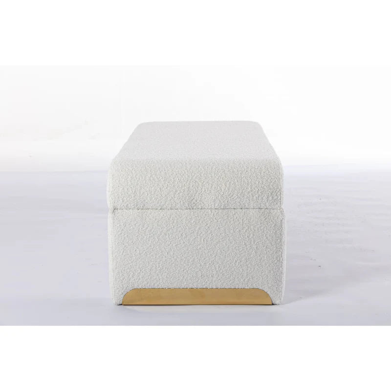 Nouveau Pouf Ottoman en Tissu Bouclé Banc de Chambre à Coucher Banc à Chaussures avec Pieds en Métal Doré