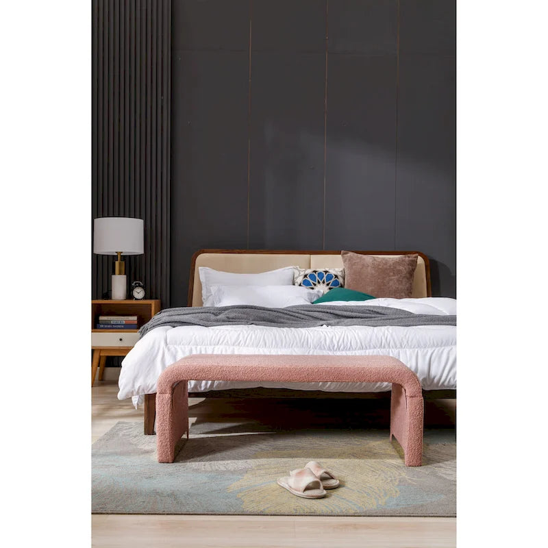 Nouveau Pouf Ottoman en Tissu Bouclé Banc de Chambre à Coucher Banc à Chaussures avec Pieds en Métal Doré