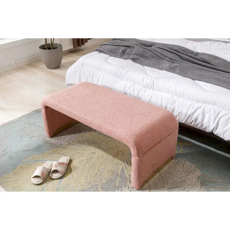 Nouveau Pouf Ottoman en Tissu Bouclé Banc de Chambre à Coucher Banc à Chaussures avec Pieds en Métal Doré
