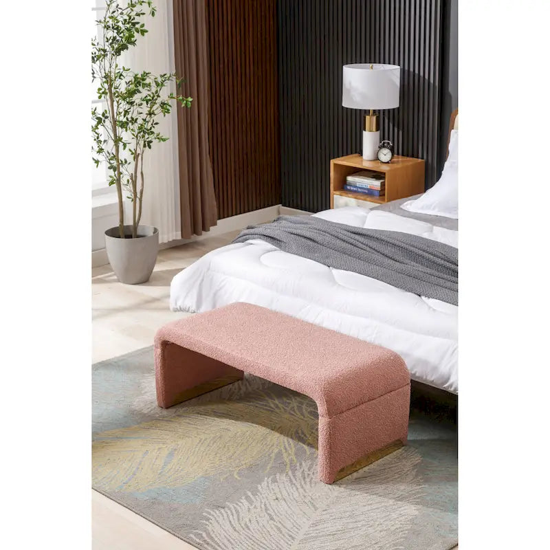Nouveau Pouf Ottoman en Tissu Bouclé Banc de Chambre à Coucher Banc à Chaussures avec Pieds en Métal Doré