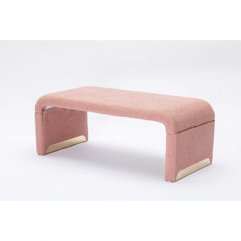 Nouveau Pouf Ottoman en Tissu Bouclé Banc de Chambre à Coucher Banc à Chaussures avec Pieds en Métal Doré