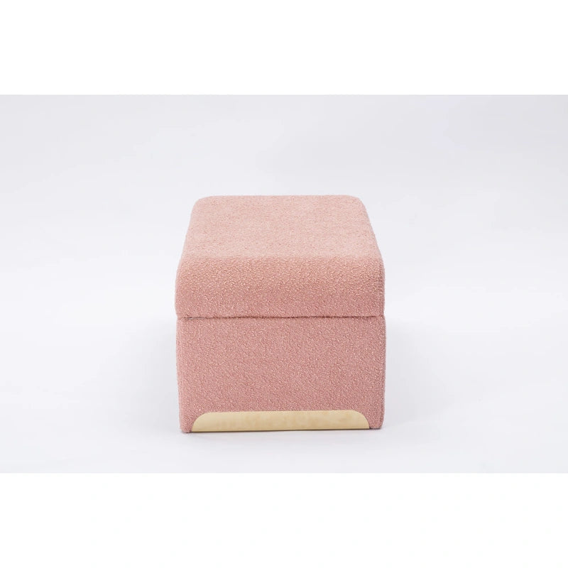 Nouveau Pouf Ottoman en Tissu Bouclé Banc de Chambre à Coucher Banc à Chaussures avec Pieds en Métal Doré