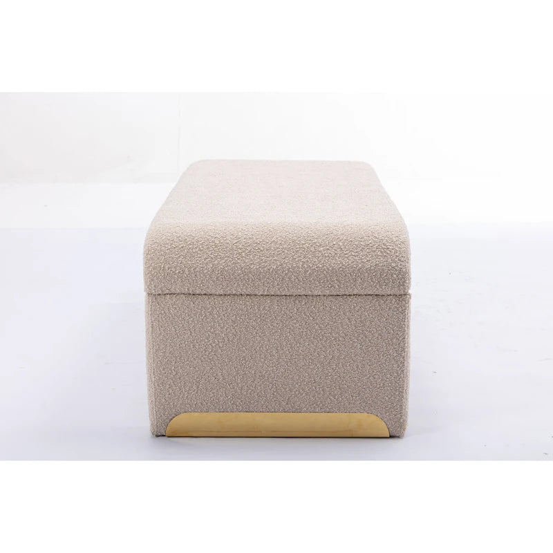Nouveau Pouf Ottoman en Tissu Bouclé Banc de Chambre à Coucher Banc à Chaussures avec Pieds en Métal Doré