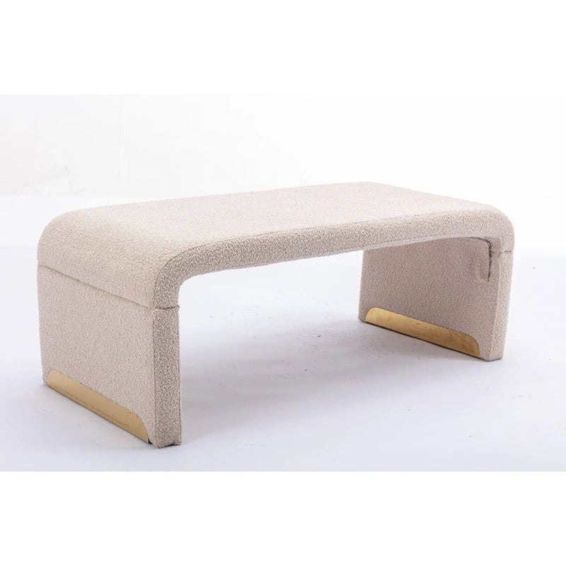 Nouveau Pouf Ottoman en Tissu Bouclé Banc de Chambre à Coucher Banc à Chaussures avec Pieds en Métal Doré
