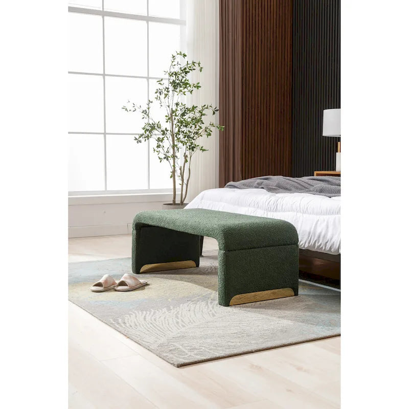 Nouveau Pouf Ottoman en Tissu Bouclé Banc de Chambre à Coucher Banc à Chaussures avec Pieds en Métal Doré