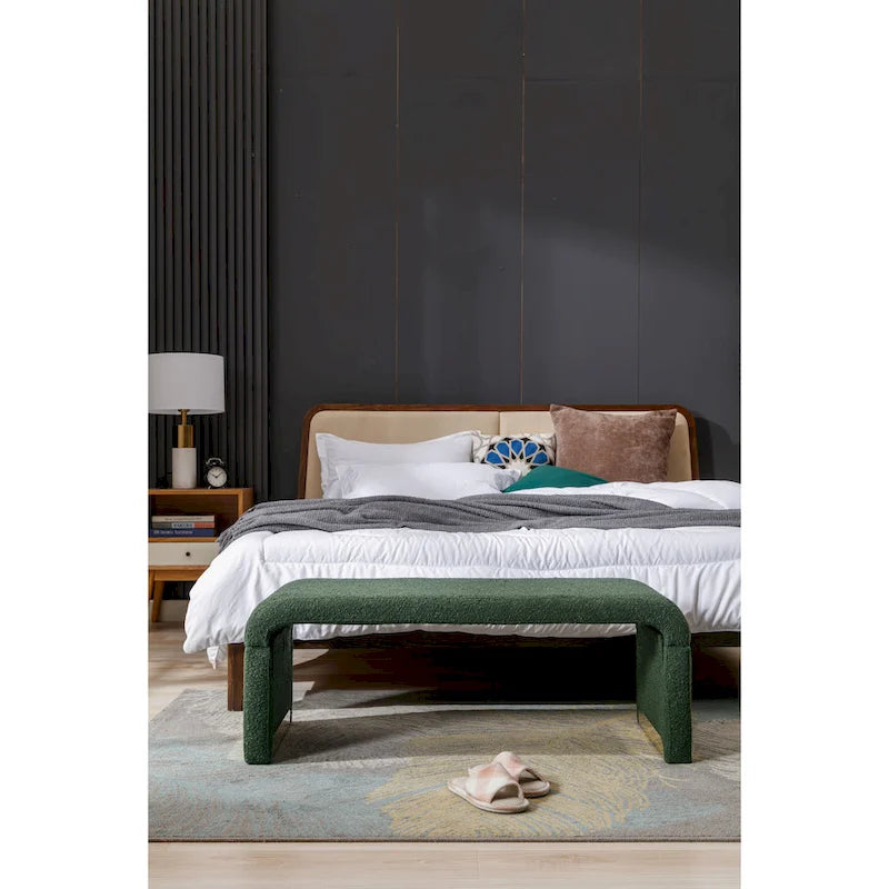 Nouveau Pouf Ottoman en Tissu Bouclé Banc de Chambre à Coucher Banc à Chaussures avec Pieds en Métal Doré