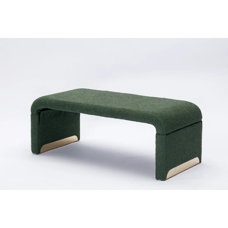 Nouveau Pouf Ottoman en Tissu Bouclé Banc de Chambre à Coucher Banc à Chaussures avec Pieds en Métal Doré