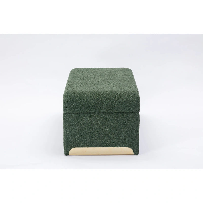 Nouveau Pouf Ottoman en Tissu Bouclé Banc de Chambre à Coucher Banc à Chaussures avec Pieds en Métal Doré