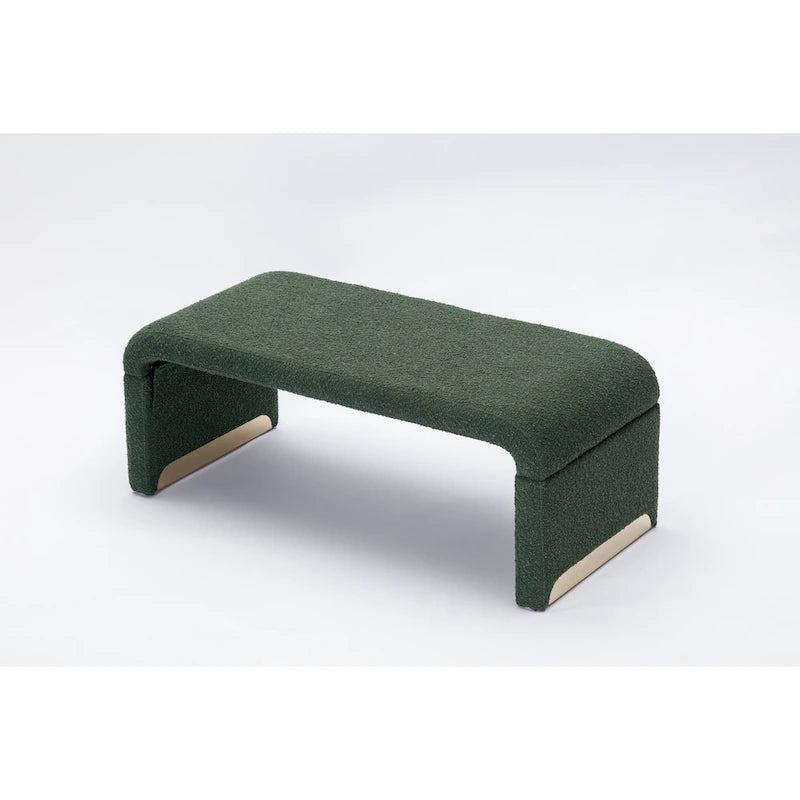 Nouveau Pouf Ottoman en Tissu Bouclé Banc de Chambre à Coucher Banc à Chaussures avec Pieds en Métal Doré