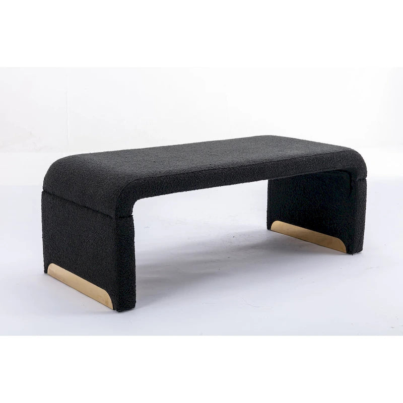 Nouveau Pouf Ottoman en Tissu Bouclé Banc de Chambre à Coucher Banc à Chaussures avec Pieds en Métal Doré
