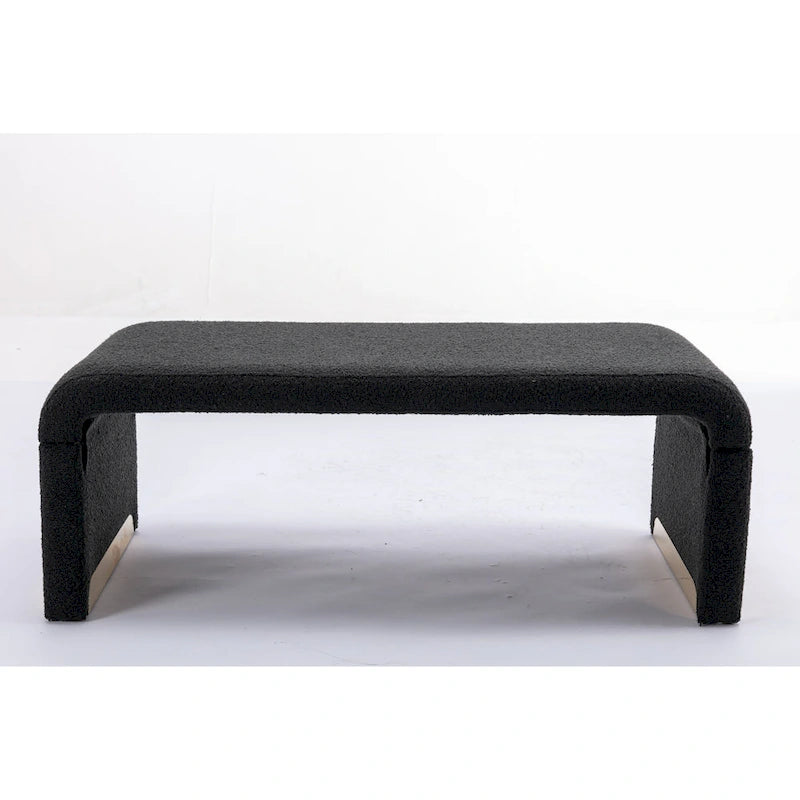 Nouveau Pouf Ottoman en Tissu Bouclé Banc de Chambre à Coucher Banc à Chaussures avec Pieds en Métal Doré