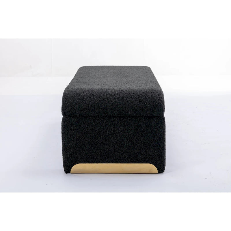 Nouveau Pouf Ottoman en Tissu Bouclé Banc de Chambre à Coucher Banc à Chaussures avec Pieds en Métal Doré