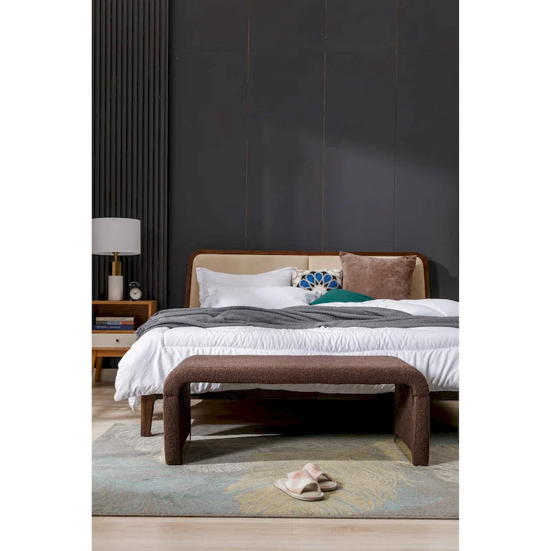 Nouveau Pouf Ottoman en Tissu Bouclé Banc de Chambre à Coucher Banc à Chaussures avec Pieds en Métal Doré