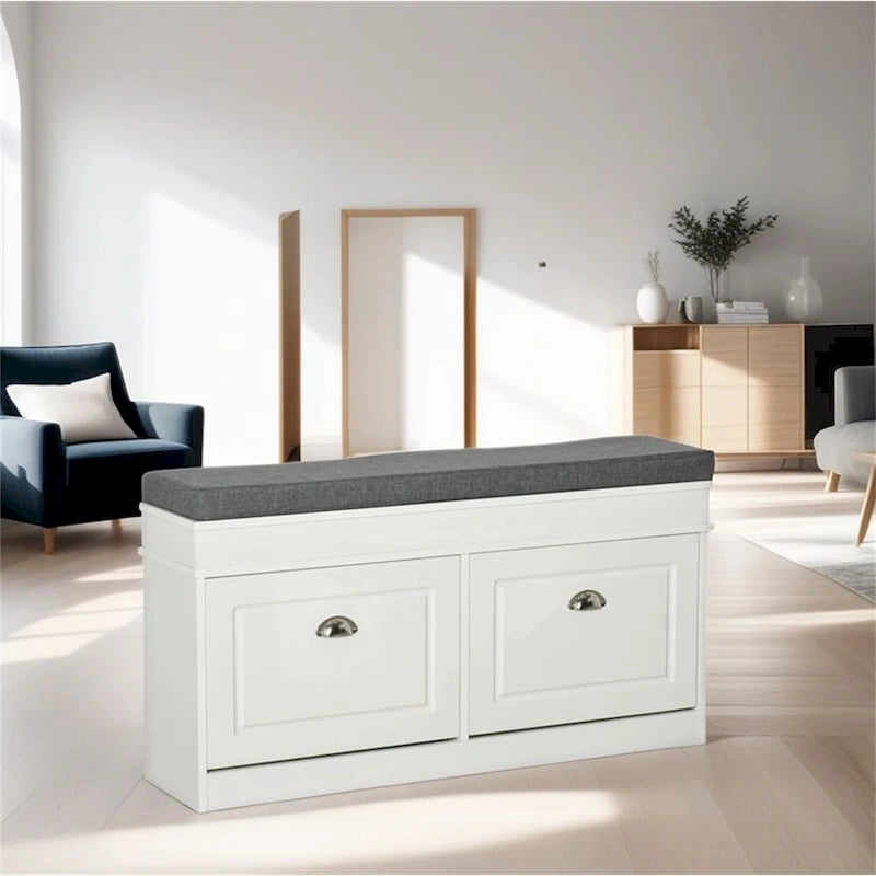 Modern Shoe Rack Bench with Drawers and Adjustable Shelf