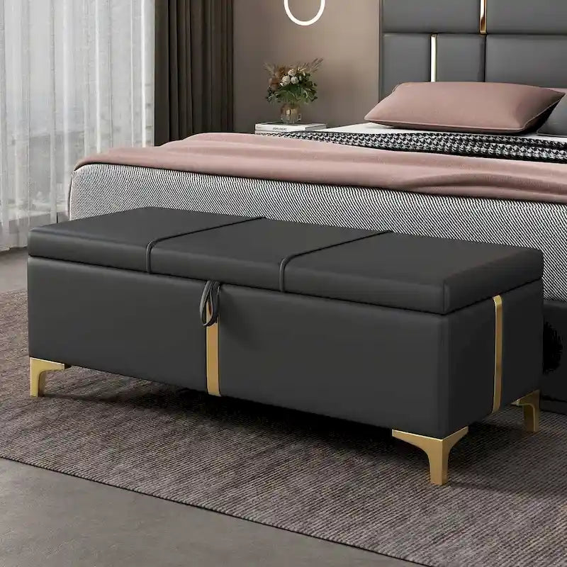 47.20 Upholstered Storage PU Bench with Fully Assembled Metal Legs