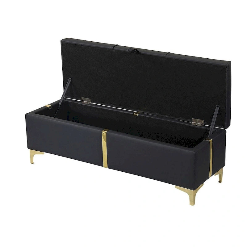 47.20 Banc de rangement rembourré en PU avec pieds métalliques entièrement assemblés
