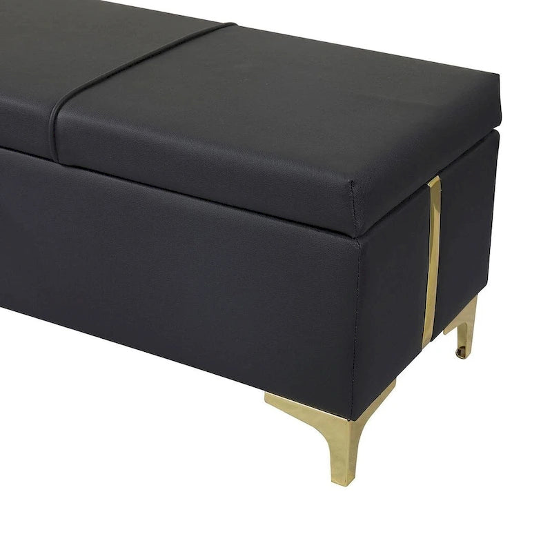 47.20 Banc de rangement rembourré en PU avec pieds métalliques entièrement assemblés