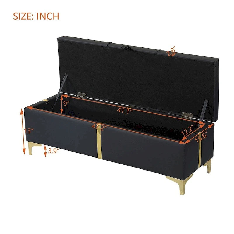 47.20 Banc de rangement rembourré en PU avec pieds métalliques entièrement assemblés