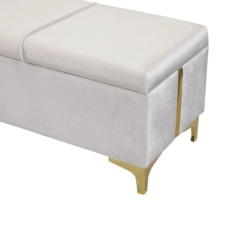 47.20 Banc de rangement rembourré en PU avec pieds métalliques entièrement assemblés