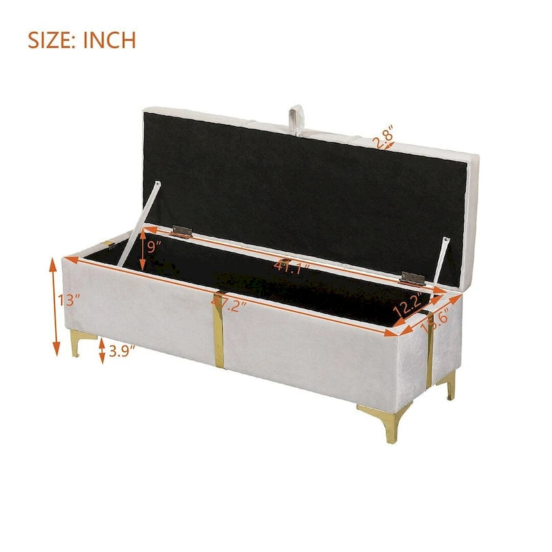 47.20 Banc de rangement rembourré en PU avec pieds métalliques entièrement assemblés