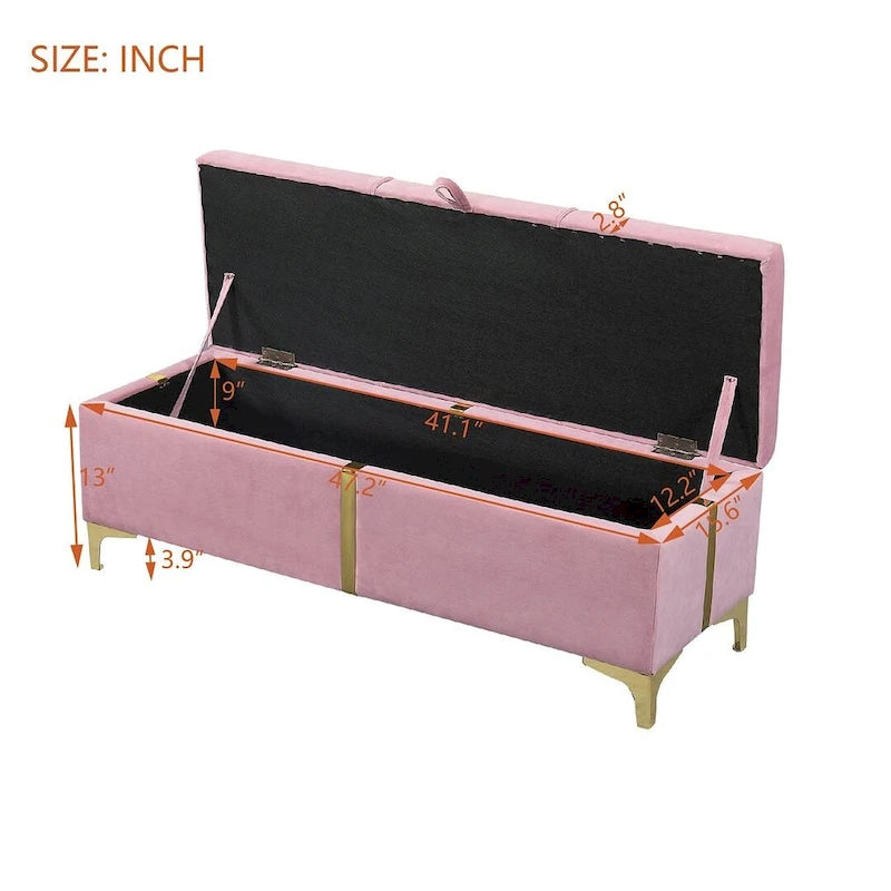 47.20 Banc de rangement rembourré en PU avec pieds métalliques entièrement assemblés