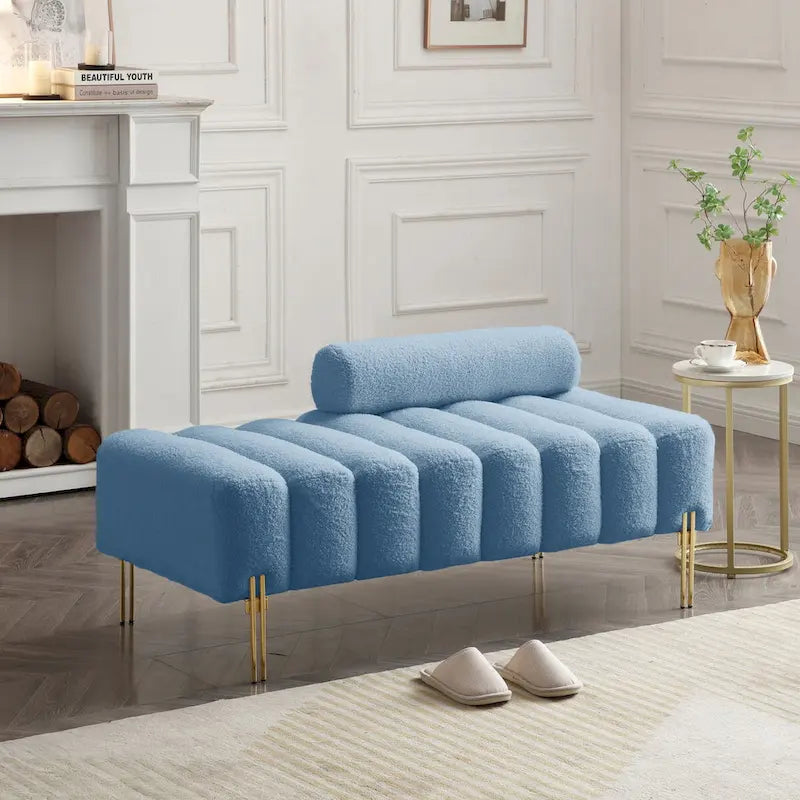 Banc de bout de lit moderne de 53,2 po de large, tapissé de tissu, canapé 2 places, banc ottoman d'entrée