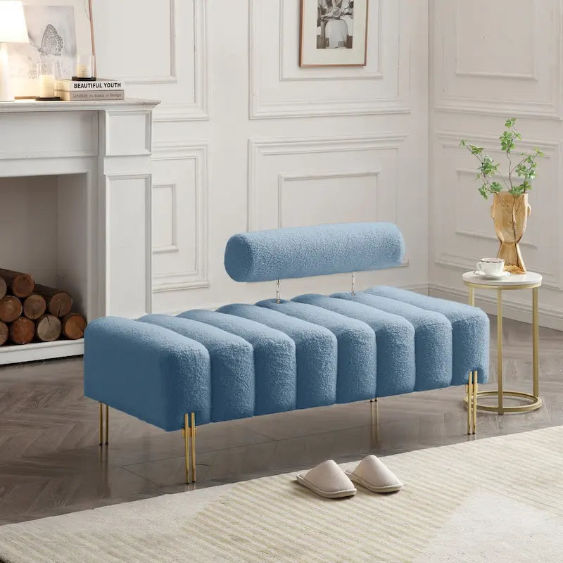 Banc de bout de lit moderne de 53,2 po de large, tapissé de tissu, canapé 2 places, banc ottoman d'entrée