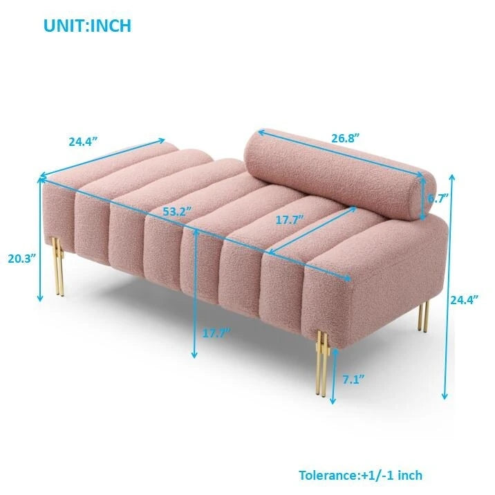 Banc de bout de lit moderne de 53,2 po de large, tapissé de tissu, canapé 2 places, banc ottoman d'entrée