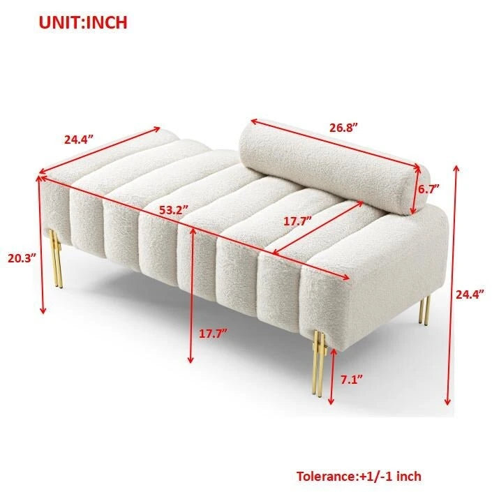 Banc de bout de lit moderne de 53,2 po de large, tapissé de tissu, canapé 2 places, banc ottoman d'entrée