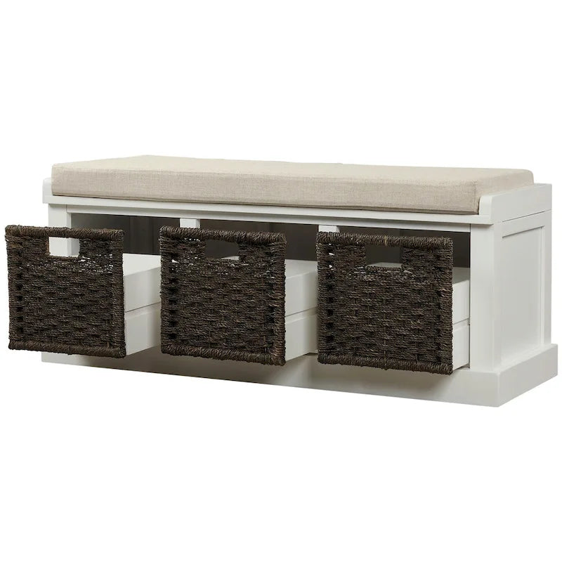 Banc d'entrée avec 3 paniers en rotin amovibles