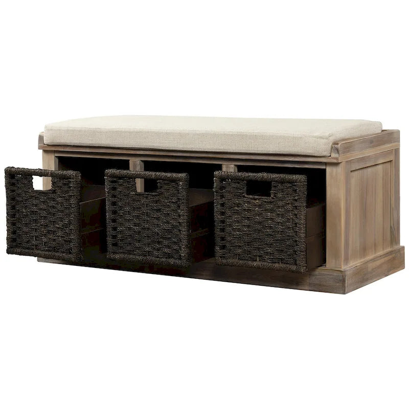 Banc d'entrée avec 3 paniers en rotin amovibles