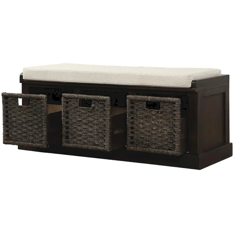Banc d'entrée avec 3 paniers en rotin amovibles