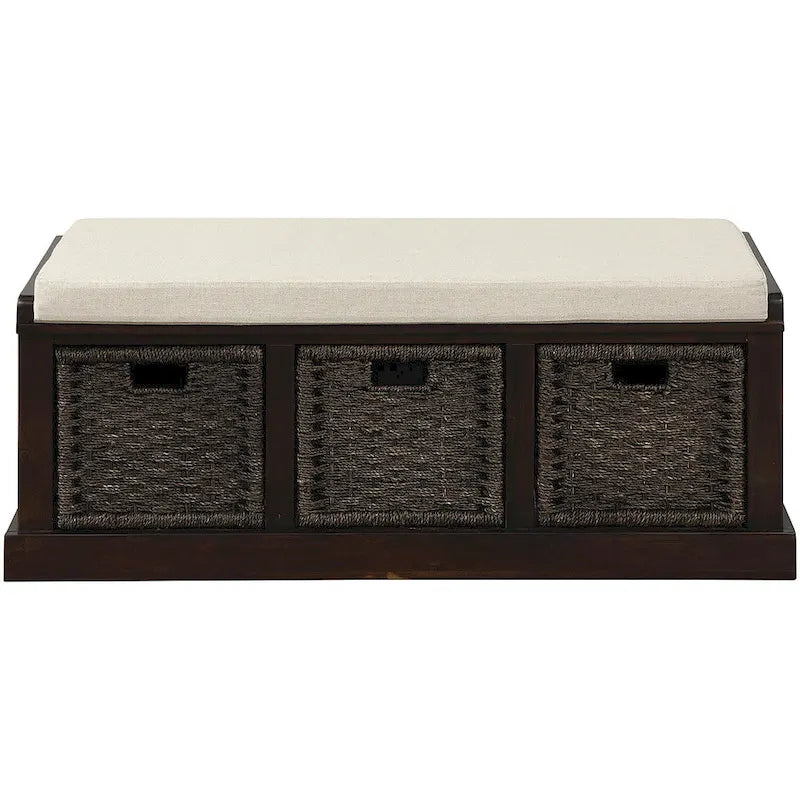 Banc d'entrée avec 3 paniers en rotin amovibles