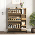 Meuble à chaussures avec 3 tiroirs basculants et étagères ouvertes, meuble de rangement de chaussures d'entrée moderne mince et étroit, range-chaussures caché
