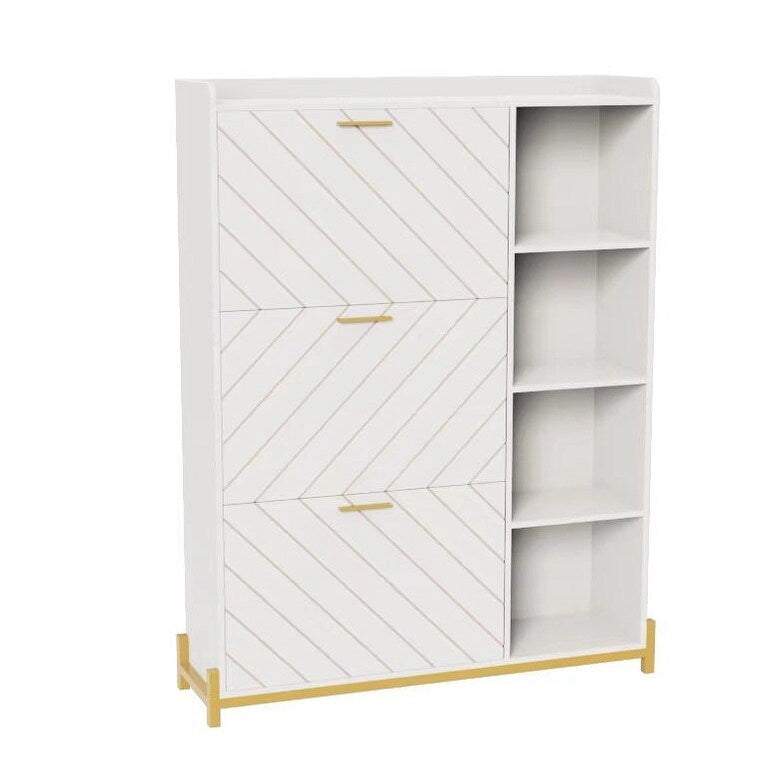 Meuble à chaussures avec 3 tiroirs basculants et étagères ouvertes, meuble de rangement de chaussures d'entrée moderne mince et étroit, range-chaussures caché