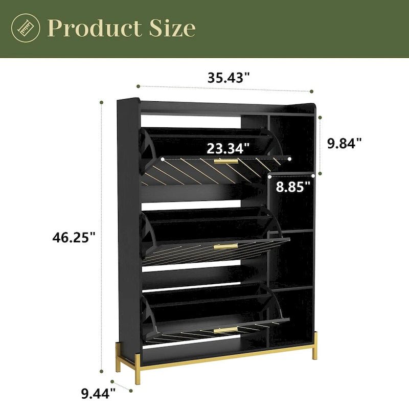 Meuble à chaussures avec 3 tiroirs basculants et étagères ouvertes, meuble de rangement de chaussures d'entrée moderne mince et étroit, range-chaussures caché