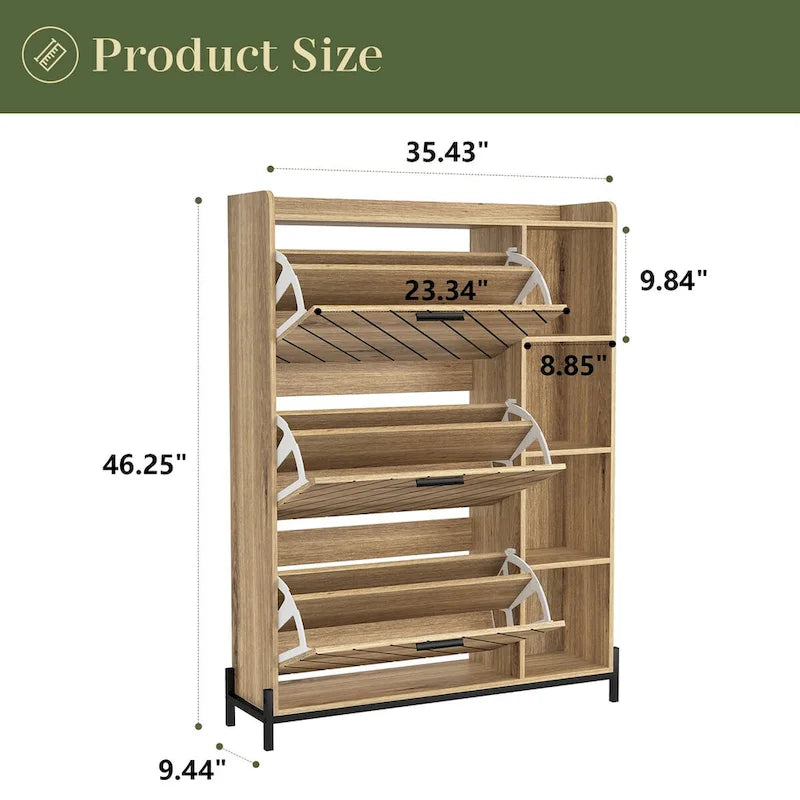 Meuble à chaussures avec 3 tiroirs basculants et étagères ouvertes, meuble de rangement de chaussures d'entrée moderne mince et étroit, range-chaussures caché