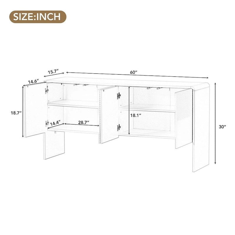 60 Grand meuble de rangement minimaliste avec 4 portes buffet/bahut
