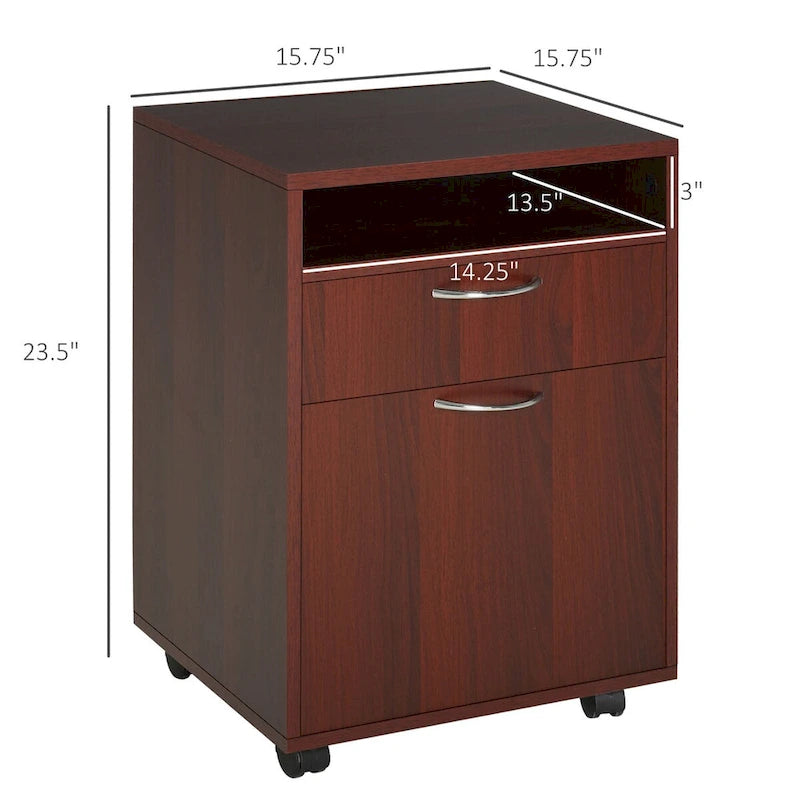 Meuble de rangement mobile moderne avec 1 tiroir et 1 placard, support d'imprimante avec roulettes