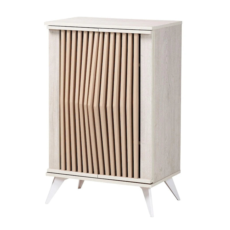 Armoire de rangement à 2 portes gris clair et bois marron de style transitionnel Mid-Century Modern