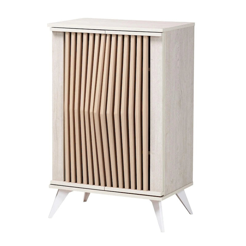 Armoire de rangement à 2 portes gris clair et bois marron de style transitionnel Mid-Century Modern