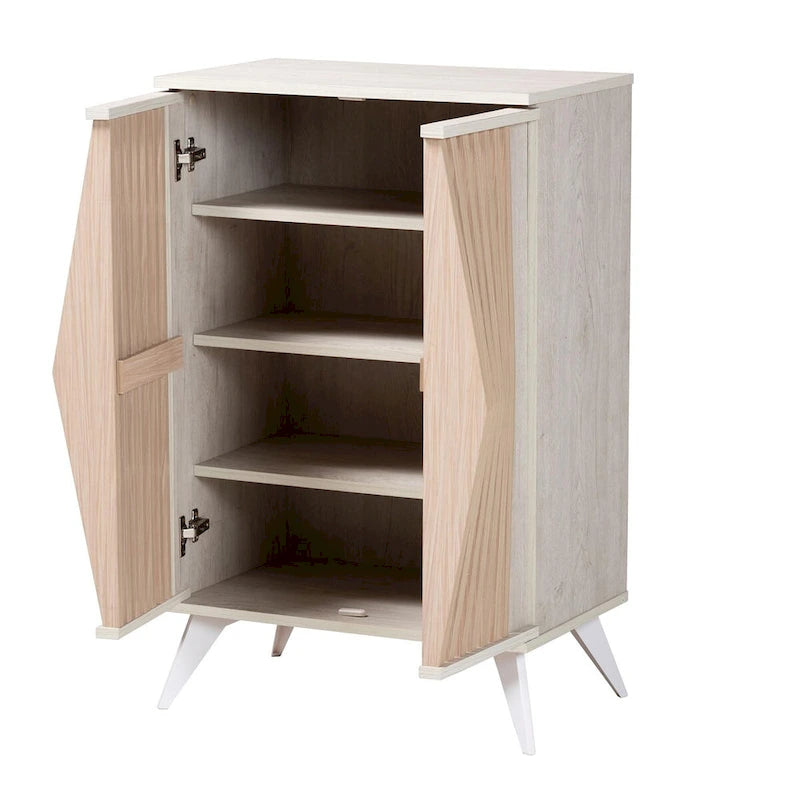 Armoire de rangement à 2 portes gris clair et bois marron de style transitionnel Mid-Century Modern