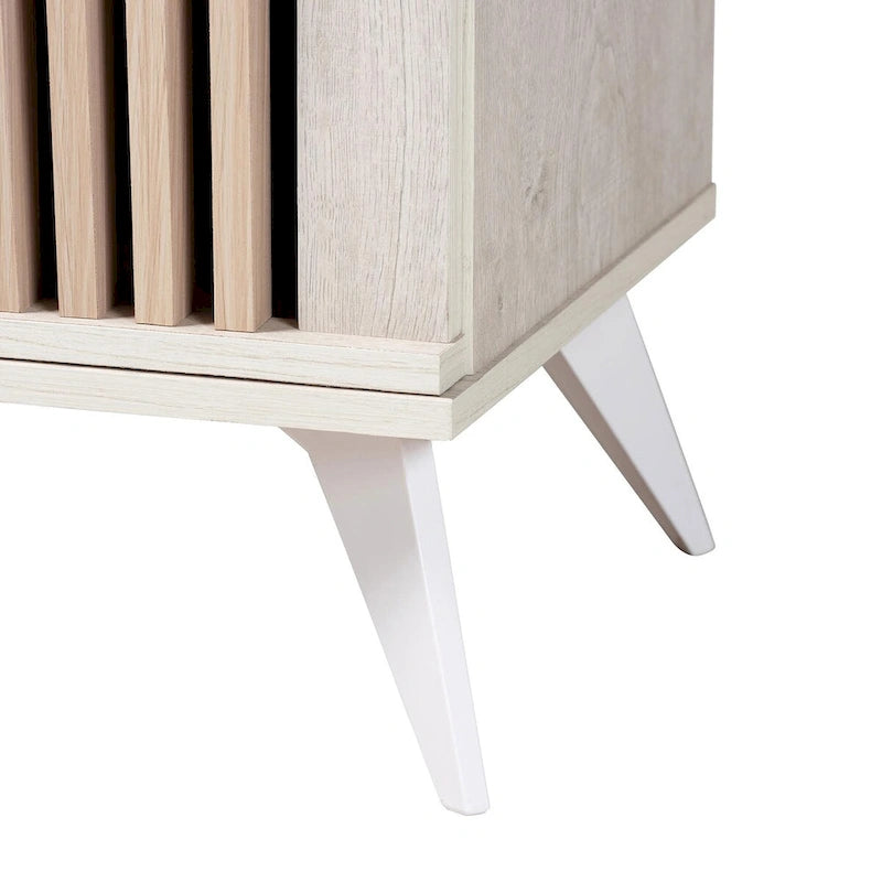 Armoire de rangement à 2 portes gris clair et bois marron de style transitionnel Mid-Century Modern